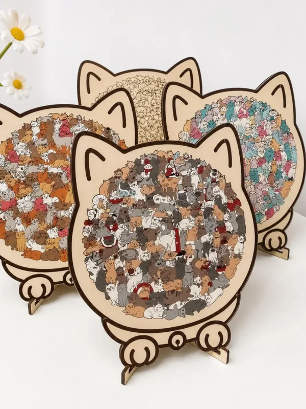 Cat Shaped Wooden Jigsaw Puzzle for Adult, 135 Pcs Wood Puzzle with Frame