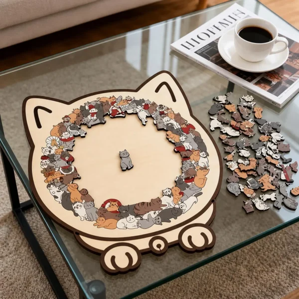 Cat Shaped Wooden Jigsaw Puzzle for Adult, 135 Pcs Wood Puzzle with Frame