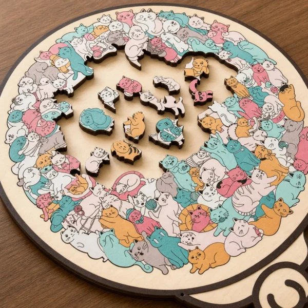Cat Shaped Wooden Jigsaw Puzzle for Adult, 135 Pcs Wood Puzzle with Frame